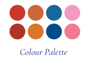 Colour Palette or red, orange, blue and pink